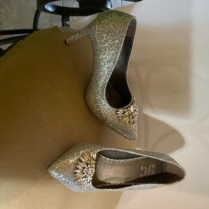 Elegant Silver Glitter Heels with Embellishments